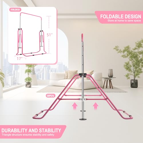 Gymnastics Bar for Girls Boys (A-G-E-S 3-10) with Rings, Folding Gymnastics Bars Horizontal Bar, Expandable for Home Training Gifts for Girls Boys