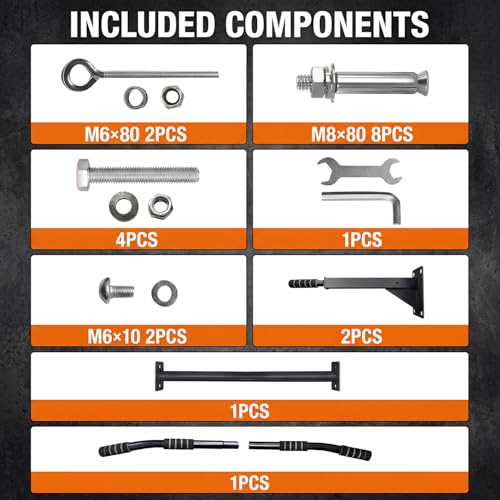 Wall Mounted Pull Up Bar, 4 Grip Positions, 2 Suspension Anchors