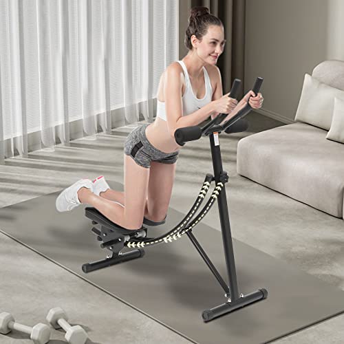 Abdominal Trainers,Ab Workout Equipment, Ab Machine with Height Adjustable,Foldable Abdominal Exercise Machine with LED Display - color: Black