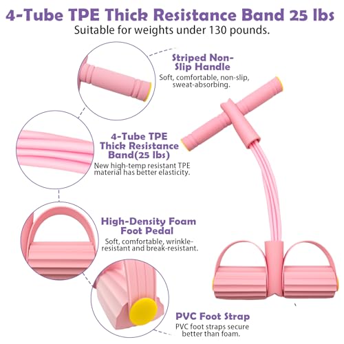 Pedal Resistance Band with Handle,4/6/8 Tubes Options,Full-Body Use - color: 4Tubes-Pink