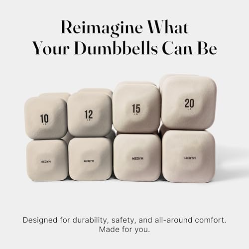 WeGym SafeGrip Square Dumbbells with Anti Slip Handles, Aesthetic Free Weights for Home Workouts, Stable Design Prevents Rolling during Floor Exercises - color: Sandstone, style: 10LB Pair