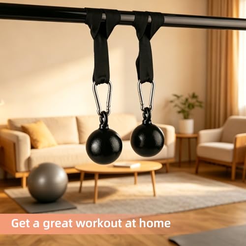 Non-Slip Iron Pull Up Grips and Cannonball Handles,3-Length Straps & Carabiners, Grip Strength Trainer for Pull-Up Bar, Dead Hangs, Forearm & Hand Training, Home Gym Gear - size: 70mm