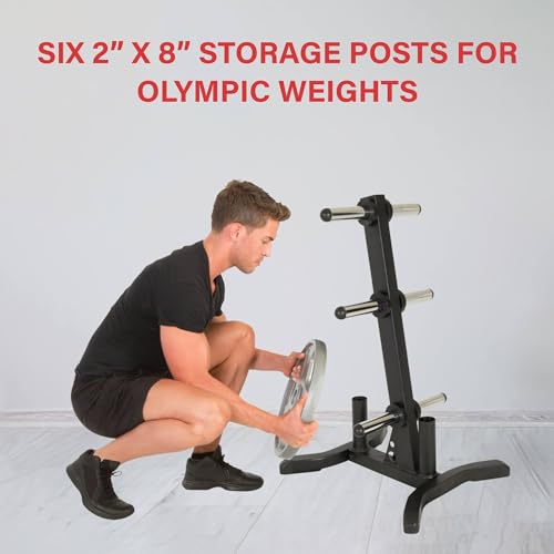 Fitness Reality X-Class Olympic Weight Tree - Heavy-Duty Bumper Plate Rack for Home Gym - Chrome Storage Posts - Includes 2 Barbell Holders - 1,000 Lb. Capacity