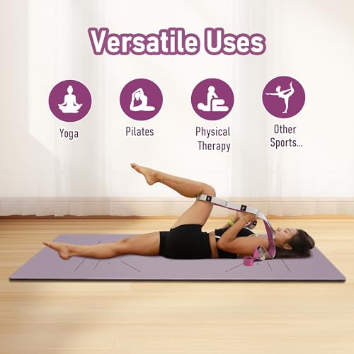 Stretch Bands for Exercise, Non Elastic Yoga Stretching Strap with Loops, 3.8cm x 2.45m, Stretching Bands for Physical Therapy, Yoga, Pilates, Dance, Gymnastics Exercise