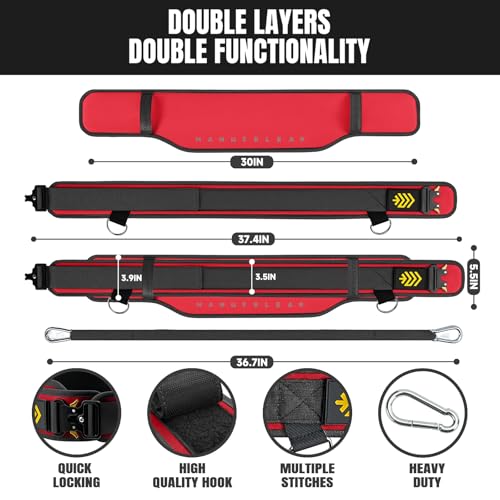 MANUEKLEAR 2-in-1 Weightlifting Belt & Dip Belt with 36.7 IN Rope, Double-Layer Weight Lifting Belts, Powerlifting Gym Weighted Belt for Pull Up Squat - color: Vibrant Red, size: L(34-37in)