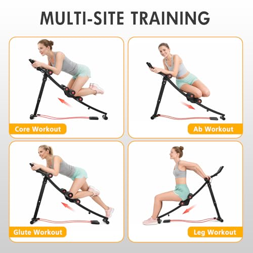 Dual Track Fitness Ab Machine Ab Cruncher, Adjustable Height Waist Trainer, Foldable Home Gym Equipment with 4 Adjustable Resistance Levels and Resistance Bands - size: Single Track