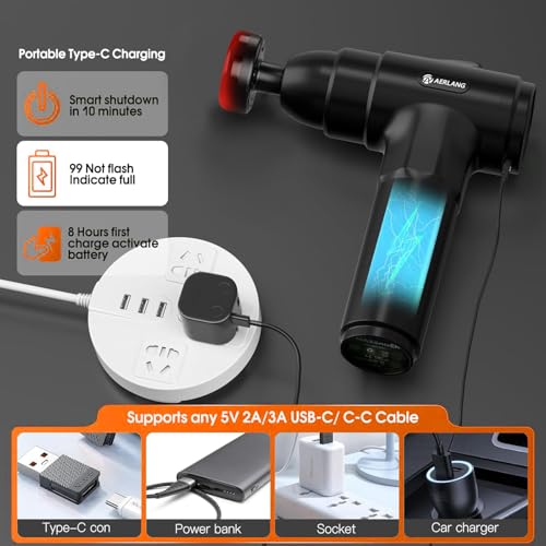 AERLANG Massage Gun with Heat Deep Tissue Back Massager Neck Massager for Pain Relief,Muscle Percussion Massage Gun, Birthday Gifts for Men Women Dad him Handheld Message Gun with 7Heads&Silent - color: Black