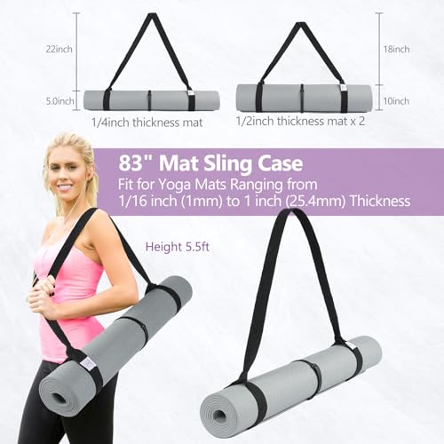 Yoga Mat Carrier Strap, Adjustable Thick Straps Sling for Carrying Large Mats, Stretching Band - color: Black