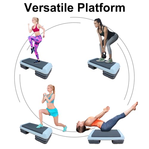 Adjustable Aerobic Step Platform with 4 Risers – Non-Slip Fitness Trainer for Home Workouts, Cardio & Strength Training - color: Black+ Gray