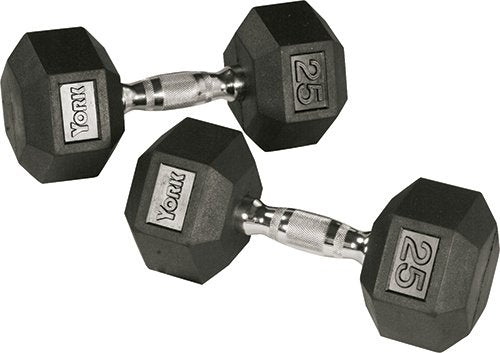 York Barbell 34067 Rubber Hex Dumbbell with Chrome Ergo Handle - 60 lbs