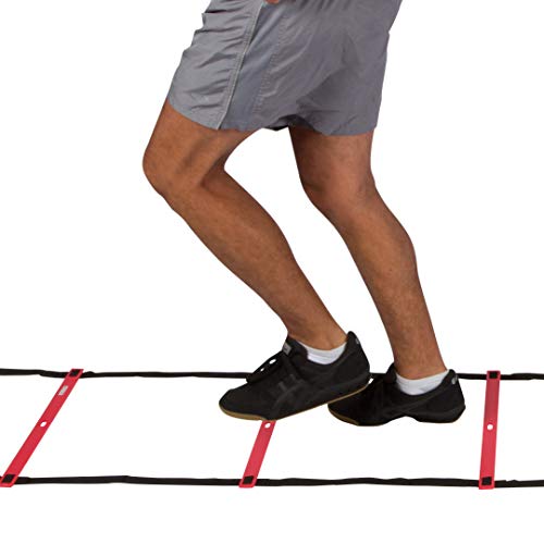 Trademark Innovations Agility Quad Ladder - 12 Adjustable Rungs on Four Training Ladders (Red and Yellow)