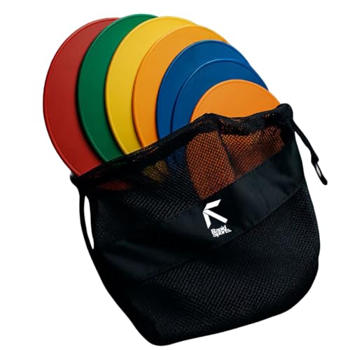 Fitness Health Flat Set of 10 Round Disc Markers - Strong, Durable & Thick Rubber Discs - 21cm Multi-Coloured Discs - Non-Slip Spot Markers for Outdoor, Indoor Use - Suitable for Hard, Soft Surfaces