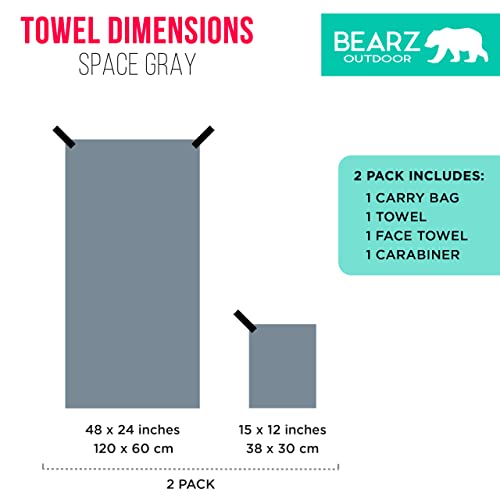 Microfiber Towel Set by BEARZ Outdoor. Microfiber Towels for Body, Workout Towel, Camp Towel, Yoga Towel, Sweat Towel, Microfiber Beach Towel, Travel Towel. Fast Drying & Compact. Free Face Towel