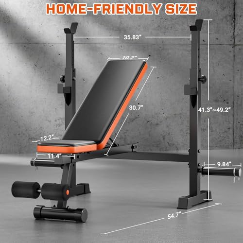 9-in-1 Adjustable Olympic Weight Bench with Lat Pulldown, Row, Squat Rack & Leg Curl – Multi-Function Strength Training Bench Press for Home Gym Full Body Workout