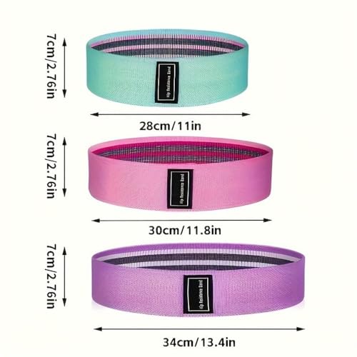 Hip Resistance Bands Set of 3, Fabric Loop Bands for Glutes, Legs and Squats, Light Medium Heavy, 15-45 lbs