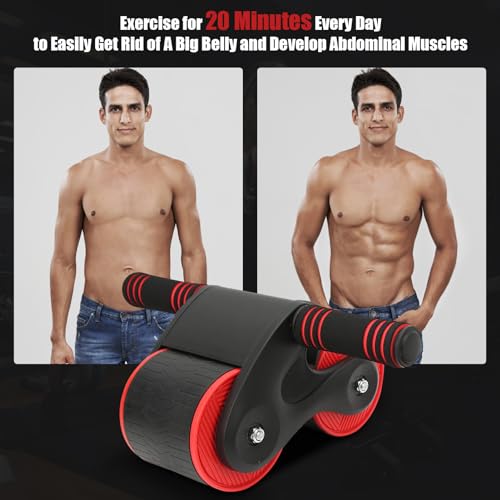 Abdomina Roller Workout Exerciser Equipment , Automatic rebounds Abdominal Wheel , Abdominal Roller Machine with Knee Pad for Abdominal Core Strength Training , Home Gym Fitness for Men Women(Red)