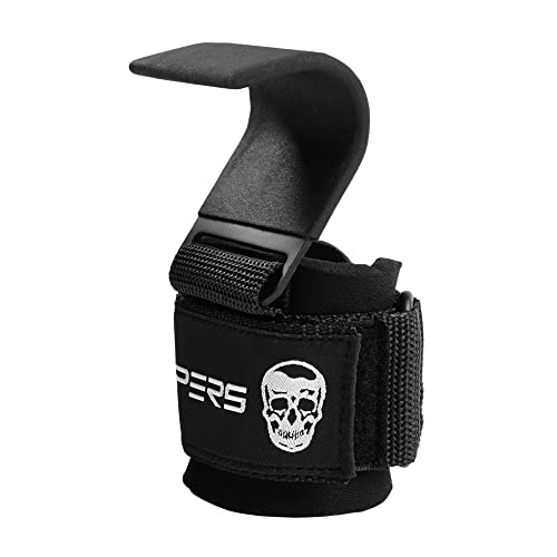 Gymreapers Weight Lifting Hooks (Pair), Heavy Duty Power Wrist Straps Hand Grip Support For Deadlifts, Pull Ups, Shrugs - Gym Gloves For Men and Women - color: Black