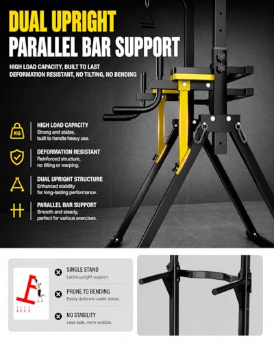 Foldable Pull Up Bar Free Standing, Upgraded Free Standing Pull Up Bar Station, Multi-function Power Tower Dip Bar, Assistance Bands Home Gym Strength Training Equipment