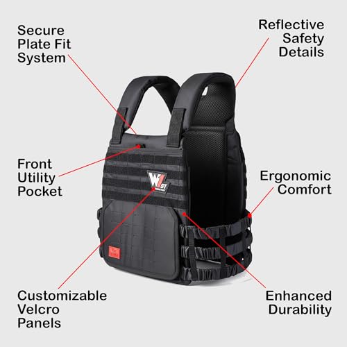 Weighted Vest – Adjustable 14–60 lb Capacity for Men and Women, Weight Vest for Training, Strength & Functional Fitness, Durable Workout Vest, Plates Sold Separately - color: Black