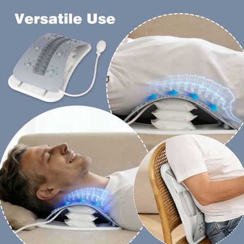 OMISTAR Back Stretcher for Lower Back Discomfort Alleviation, Inflatable Lumbar Support Board with Acupressure Points, Adjustable Height Spinal Decompression Massager
