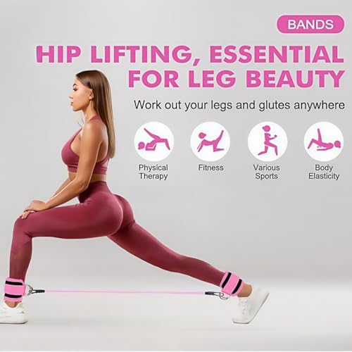 Women's ankle resistance band elastic band set - Hip workout equipment for kickback hip fitness training, female hip lift exercise belt,Natural Rubber Leg Hip Glute Workout Bands, Includes Storage Bag