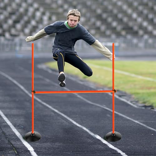 Orange Adjustable Height Agility Hurdle Set Multi-Function Soccer Trainning Pole Set Coaching Sticks with Rubber Base - color: 4.9 FT, style: Pack of 3