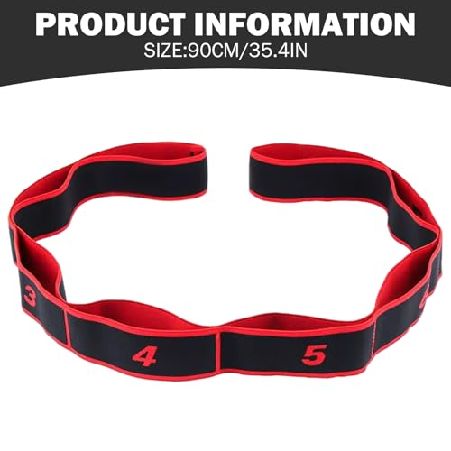 Stretching Straps 90cm Long Numbered Resistance Band with 8 Loops - Exercise Bands Adjustable Tension for Yoga, Pilates, Dance & Strength Training (Red)