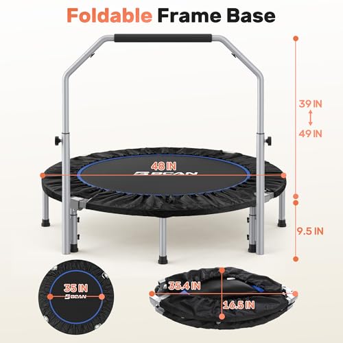 BCAN SP2 40/48" Foldable Mini Trampoline Max Load 330lbs/440lbs, Fitness Rebounder with Adjustable Foam Handle, Exercise Trampoline for Adults Indoor/Garden Workout | FED Fitness