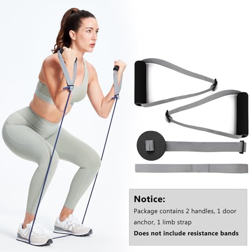 Resistance Band Handles & Accessories Kit for Elastic Bands & Tubes, Modern Silver and Black Nylon Exercise Strap Accessories
