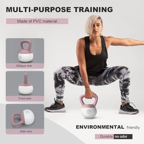 NEALFIT Soft Kettlebell 5LB/10LB/15LB/20LB/25LB, Kettlebells for Home Gym Strength Training, Anti-Slip Fitness Weights for Men Women - color: 25LB Pink-White