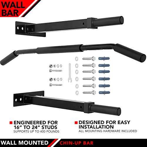 JFIT Wall Mounted Chin-Up Bar with Padded Foam Grips, Holds up to 400 LB