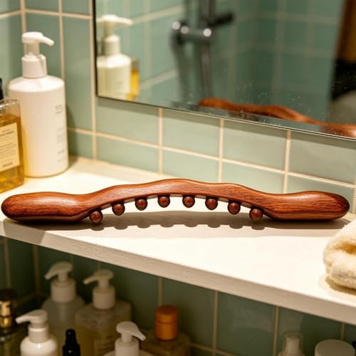 Wood Massage Stick | 8-Bead Scraping Massage | Handheld Body Massager Tool | for Women Men Runners Athletes Fitness Lovers Weightlifters Dancers Gym Home Office Apartment Salon