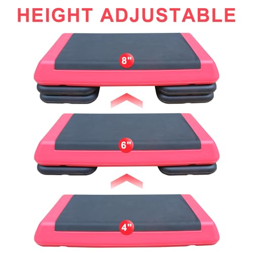 Exercise Aerobic Step Platform,Adjustable Height Fitness Stepper Stackable Risers, Aerobics Stepper Workout Stepper for Gym Home Cardio Strength & Training - color: Red-2 Risers