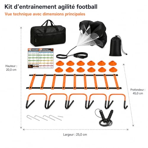 predolo Multicolor Agility Ladder Set, Speed Agility Kit for Football Training, 12 Piece Speed Training Equipment for Kids, Full Training Set - style: Training Set 01 - tangerine &
