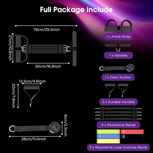 2025 Upgrade Pedal Resistance Band,4-Tube Elastic Sit Up Pull Rope for Men and Women,Pedal Puller for Strength Training,Foot Resistance Rope for Physical Therapy with 5Pcs Exercise Bands