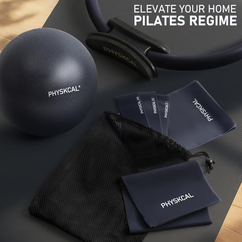 PhysKcal Pilates Kit, 15-Inch Pilates Ring with 1x Core Ball, 3X Resistant Loops and 2X Flex Bands, Home Pilates Equipment Set and Mat Pilates Essential Kit