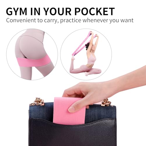 Glute Bands and Stretch Strap Set, Booty Band with 11 Loop Stretch Band for Women, Pilates, Yoga, Leg and Glute Workout, Flexibility Training and Home Exercise - color: Pink