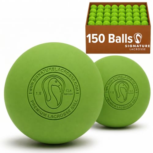 Signature Lacrosse Ball Set - Packs of 2, 4, 8, 12, and 100 - No Chemical Smell Massage Balls, Myofascial Release Tools, Back Roller, Muscle Knot Remover - color: Green, size: 150 Balls