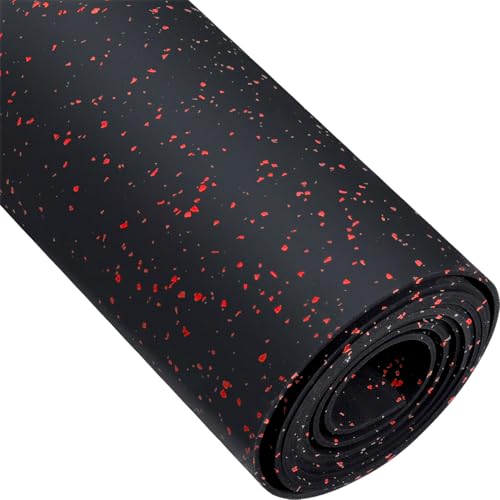 10' x 4' Feet/Roll - Gym Rubber Flooring Roll Mat, 120" x 48" inch/Roll Home Fitness Mat, Heavy-Duty Protective Exercise Mats Yoga Mat (Black Red, 10'x4' Feet)