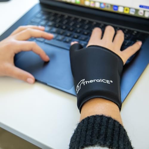 TheraICE Wrist Ice Pack Wrap Thumb Brace for Either Hand for Hot & Cold Therapy - Reusable Soft Gel Glove for Injuries, Carpal Tunnel, Arthritis, De Quervain's Tenosynovitis - Fits Most Men - L/XL