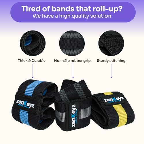 Resistance Fabric Booty Bands- 3 Working Out Hip Stretch Bands for Legs, Butt, Glutes- Exercise Loop Band for Workout, Stretching, Warm-Up, Strength Training, Squats, Build Glute & Muscle, Women & Men