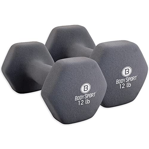 Body Sport Neoprene Dumbbell Weight - Latex-Free, Strength Training Equipment for Home Fitness & Gym Workouts - color: 12 Pound