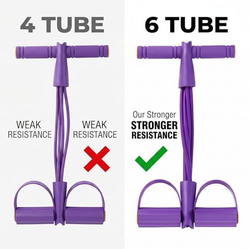 Pedal Resistance Bands with Handles, 6-Tube Sit Up Pull Rope Resistance Trainer, Natural Latex Foot Pedal Exercise Bands for Full Body Workout, Home Fitness Training, Waist, Arms & Legs (Purple)