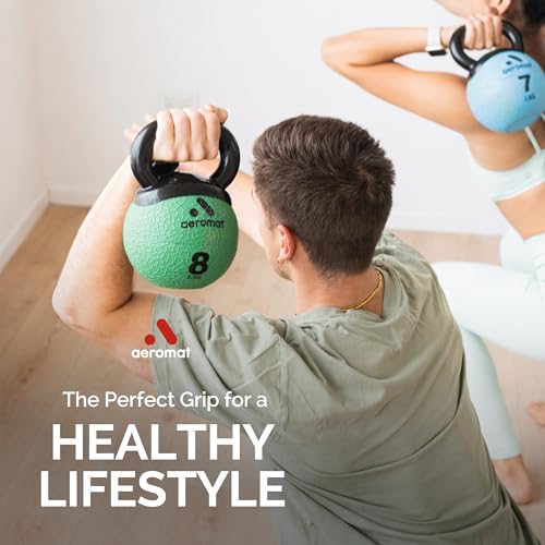 Aeromat Elite Mini Kettlebells – Weighted Exercise Medicine Ball with Anti-Slip Grip & Wide Handle, Strength Training Kettlebell for Squats, Workouts, & Home Gym Use - style: 6 LB - Yellow