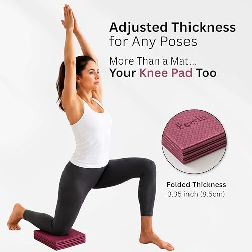 Foldable Yoga Mat, 72" x 24", 6mm Thick, Lightweight & Non-Slip - color: Maroon