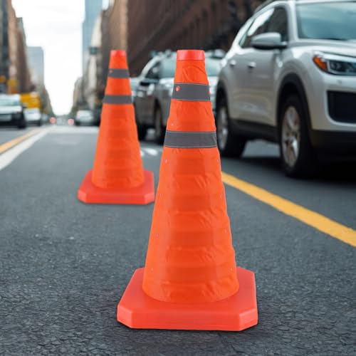 18 Inch 3 Pack Collapsible Traffic Safety Cones, Orange Cones with Reflective Collar, Portable Multipurpose Traffic Cones for Parking Construction Driving Training Sports Practice - size: 18” - 3PACK