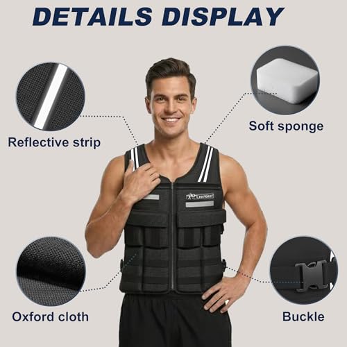 Adjustable Weighted Vest for Men Women (2-40LB), Soft Silicone Counterweight-providing a snug,comfortable fit,Removable & No-Bounce Design, Rucking, Running, Strength Training, Gym, with Reflective Strip - size: 2-30LB