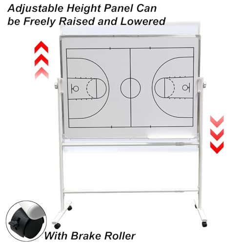 Double-Sided Wheeled Coaching Whiteboards, Basketball Board for Coaches with Marker Pen and Eraser, Retractable Bracket, for Daily Training, Tactical Deployment(Basketball) - size: Basketball