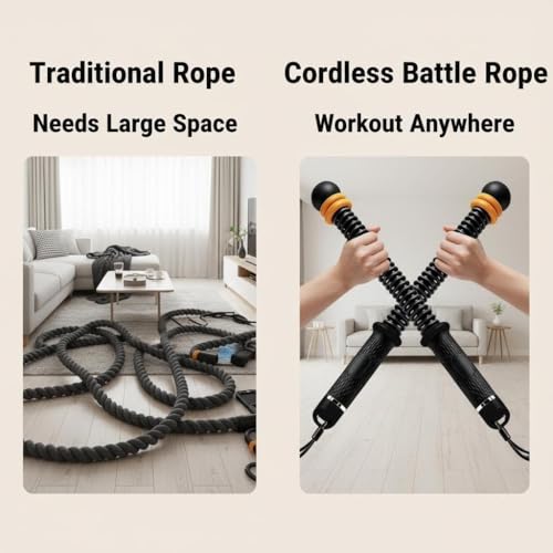 Ropeless Battle Ropes with Adjustable Weights, Cordless Heavy Battle Rope for Home Gym & Travel, Portable Weighted Exercise Equipment for HIIT, Cardio & Low Impact Workout(Black)