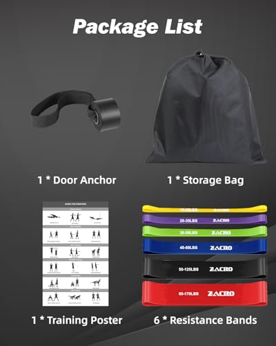 Zacro Resistance Bands Set with Door Anchor, Heavy Duty Pull Up Exercise Bands for Working Out, Muscle Power Strength Training, Physical Therapy, Home Fitness Gym Equipment for Men & Women